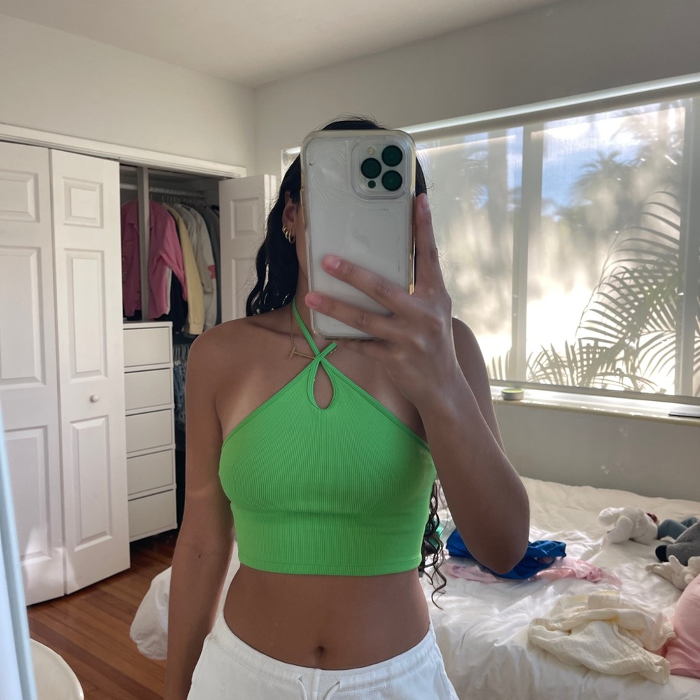 Zara Lime Green Halter Crop Top